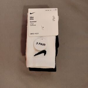 Youth Nike Elite Cushioned Basketball Crew Socks 3 Pack Black White Gray 10C-3Y